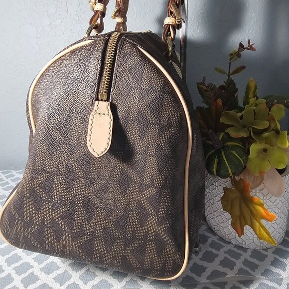 Michael Khors Grayson Monogram Leather Trim Handbag EUC - Picture 7 of 17